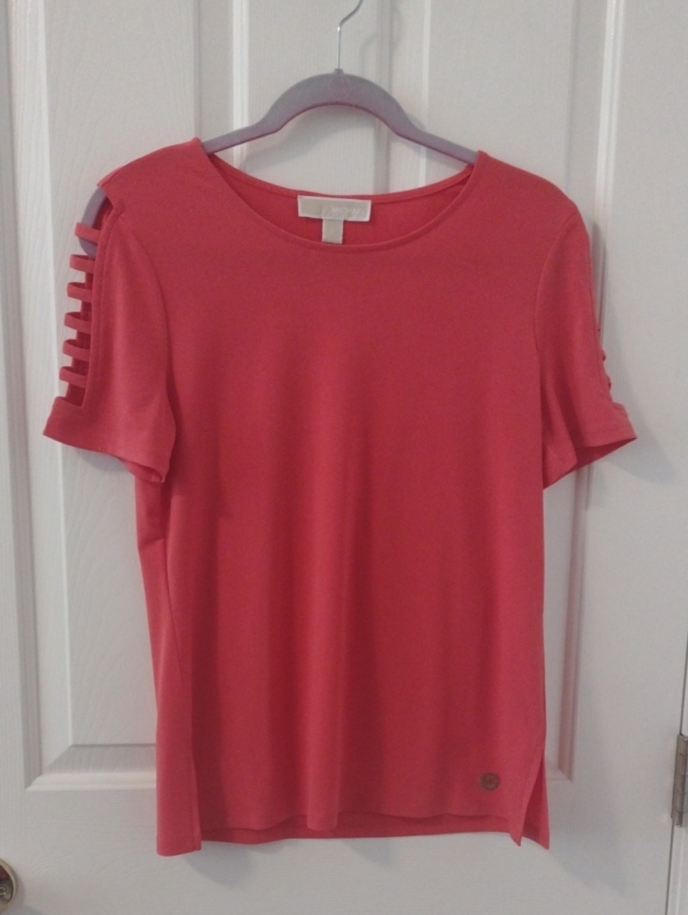 MICHAEL Michael Kors Women's Coral Short Sleeve Ladder-Shoulder Top Sz S